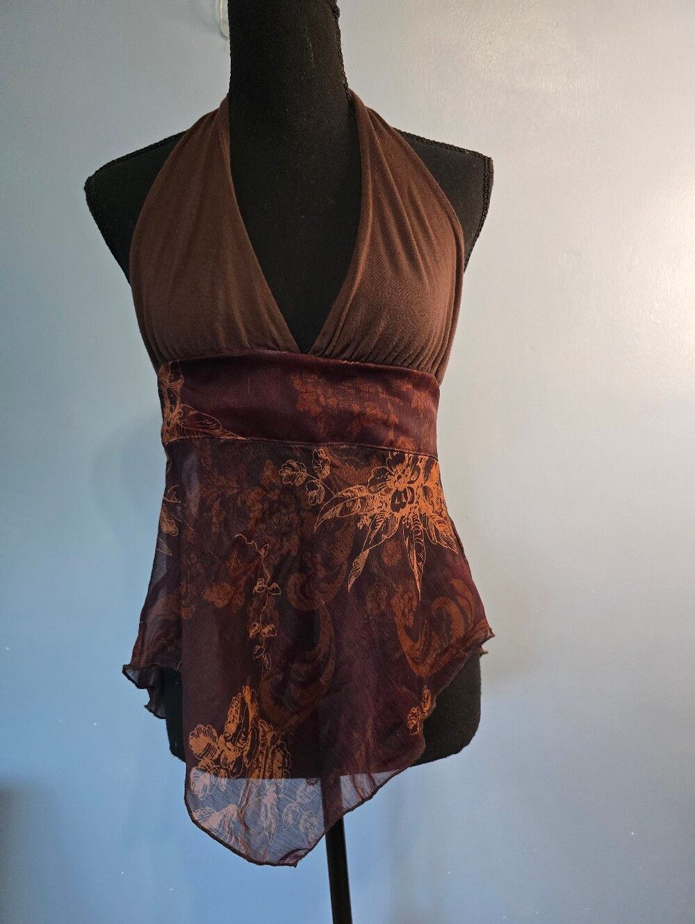 silence + noise Brown Y2K Floral Halter Top L